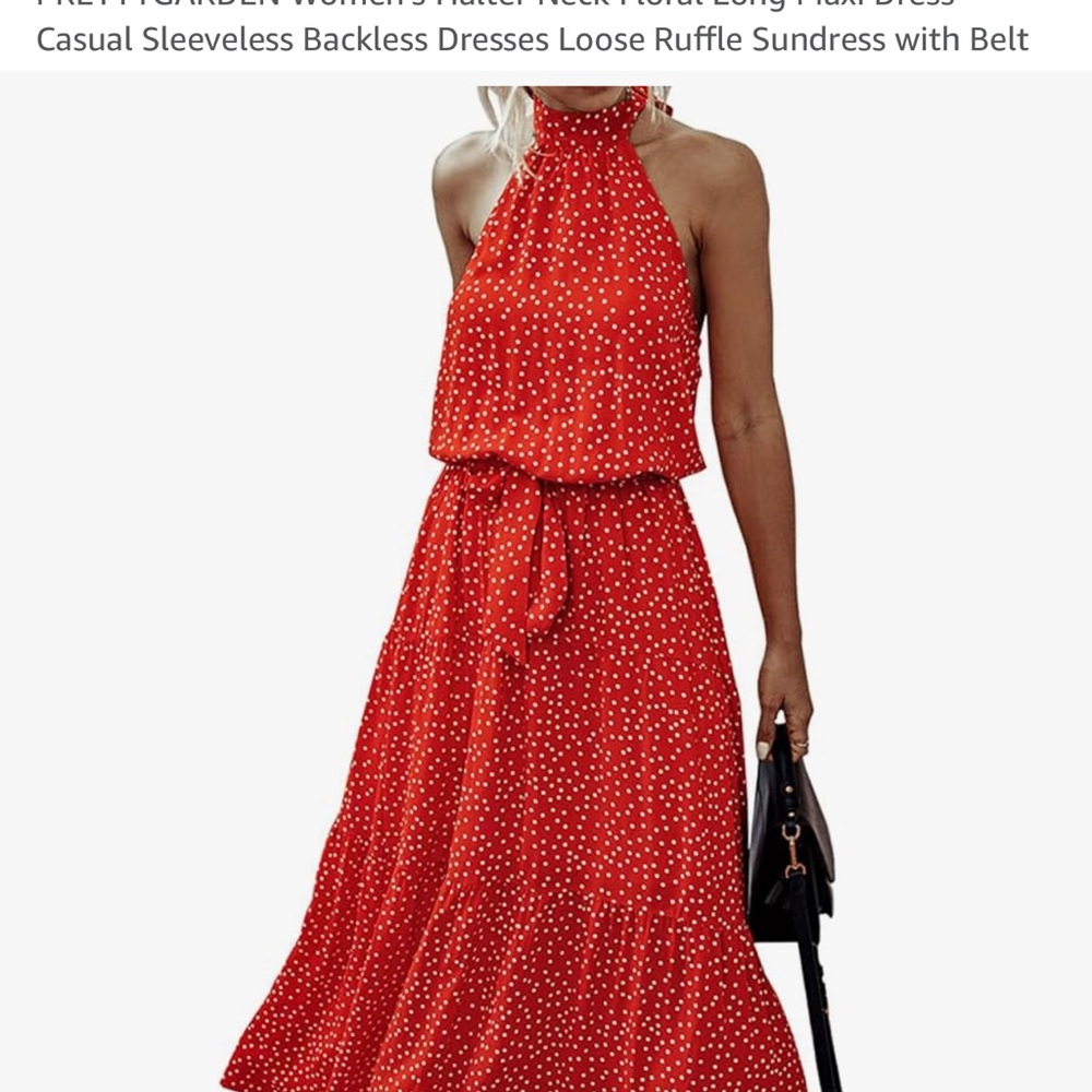 Amazon Red Halter Sundress with Ruffled Smocked Design